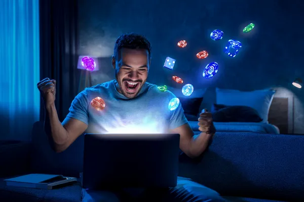 A young woman relaxing with her phone while dynamic casino elements float around her, illustrating the smooth mobile experience offered by the 3666 PET app.